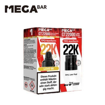 Mega Bar GT 22000  - Love 66 - Prefilled Pod-Liquid 20mg